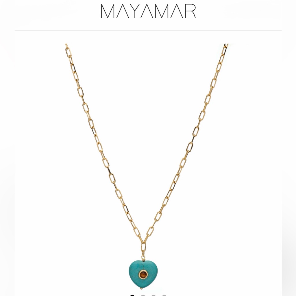 Mayamar Gold Paperclip Chain Necklace With Turquoise Heart Pendant